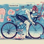 Illustration of a cyclist in motion, emphasizing performance and focus, with elements like a brain and gears symbolizing the connection between mental and physical fitness, relevant to testosterone enanthate's role in enhancing athletic performance.