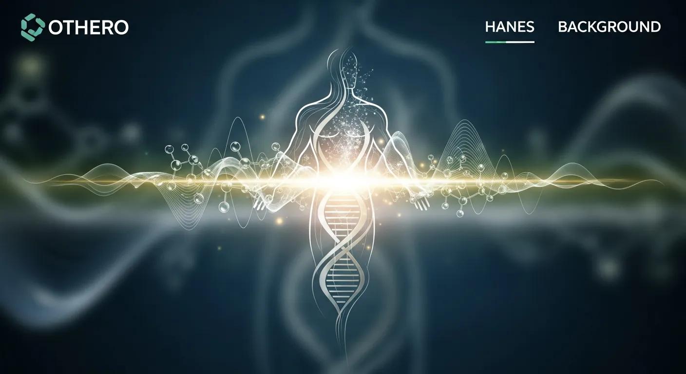 Abstract representation of human form with DNA helix and molecular structures, symbolizing performance enhancement and biological science in relation to testosterone enanthate.