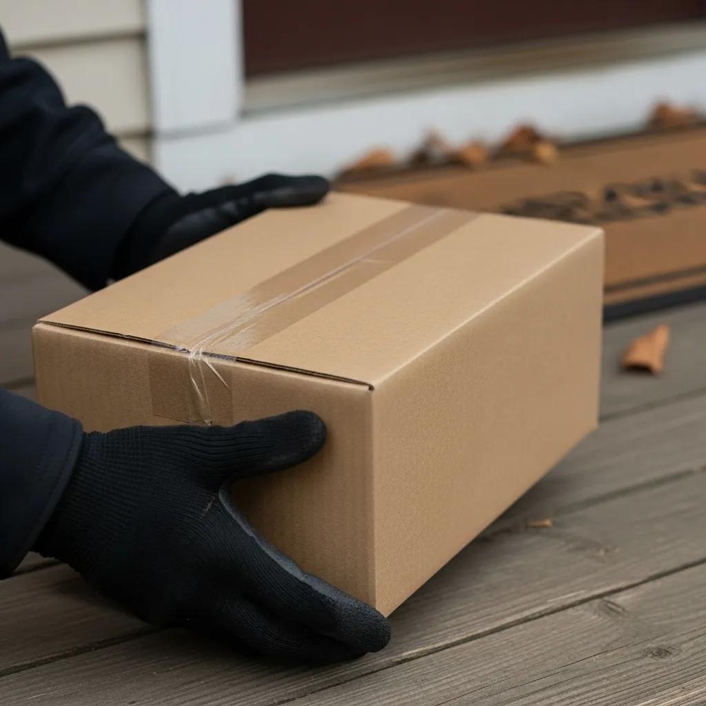 Discreetly packaged box being delivered to a doorstep, emphasizing privacy and confidentiality in shipping for steroids and supplements.