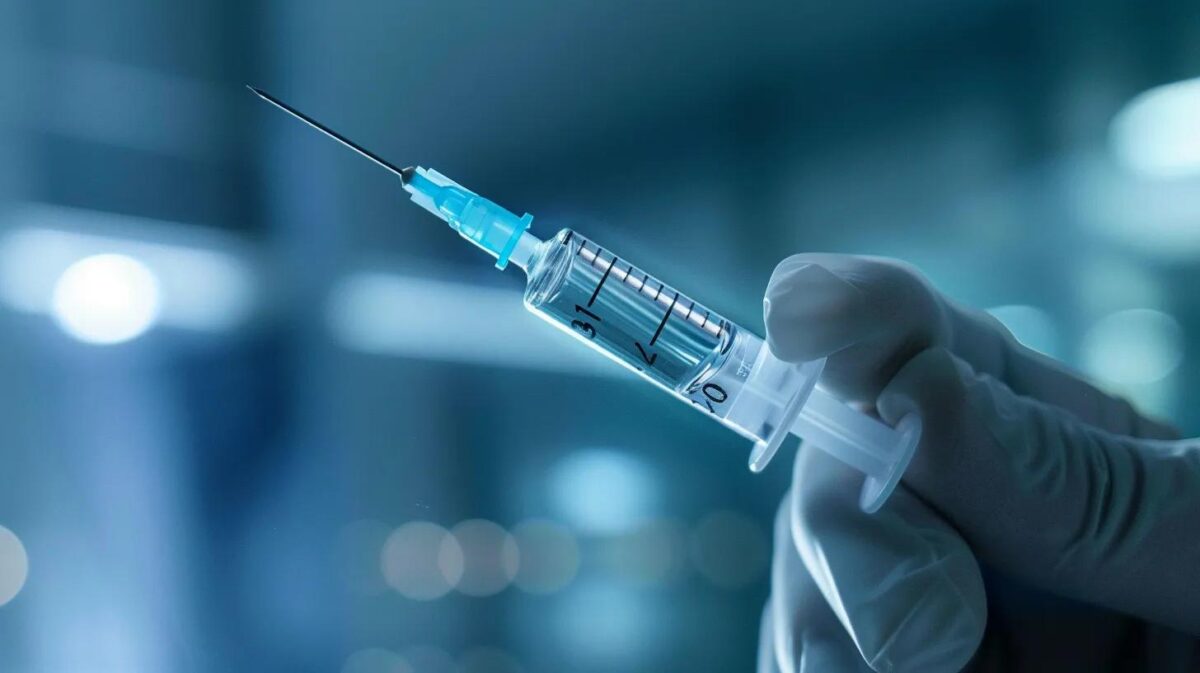 Syringe with solution for intramuscular injection of Mast Propionate.