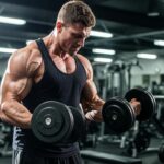 Bodybuilder lifting weights in a gym, representing Anavar's muscle growth benefits