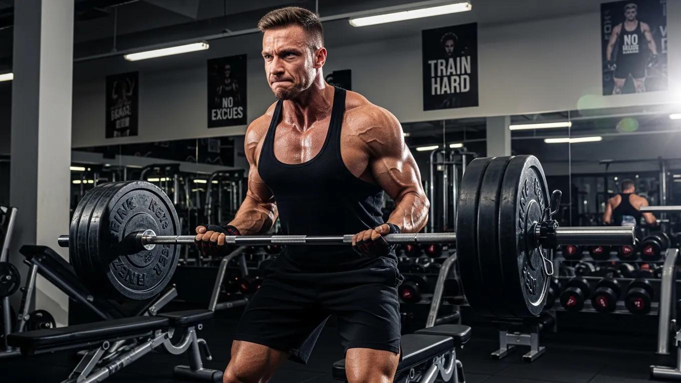 Bodybuilder lifting weights in a gym, representing Dianabol usage for muscle growth
