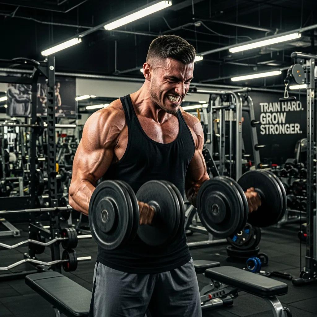 Fit athlete lifting weights in a gym, showcasing strength training and the benefits of Testosterone Enanthate for muscle growth and fitness performance.