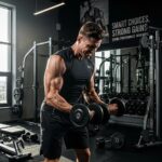 Fitness enthusiast lifting weights in a gym, showcasing muscle growth and strength, relevant to testosterone enanthate's performance enhancement benefits.