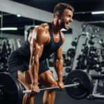 Muscular athlete lifting weights in a gym, representing IGF-1 LR3 benefits for muscle growth