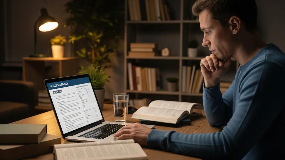 Researching Anavar side effects on a laptop